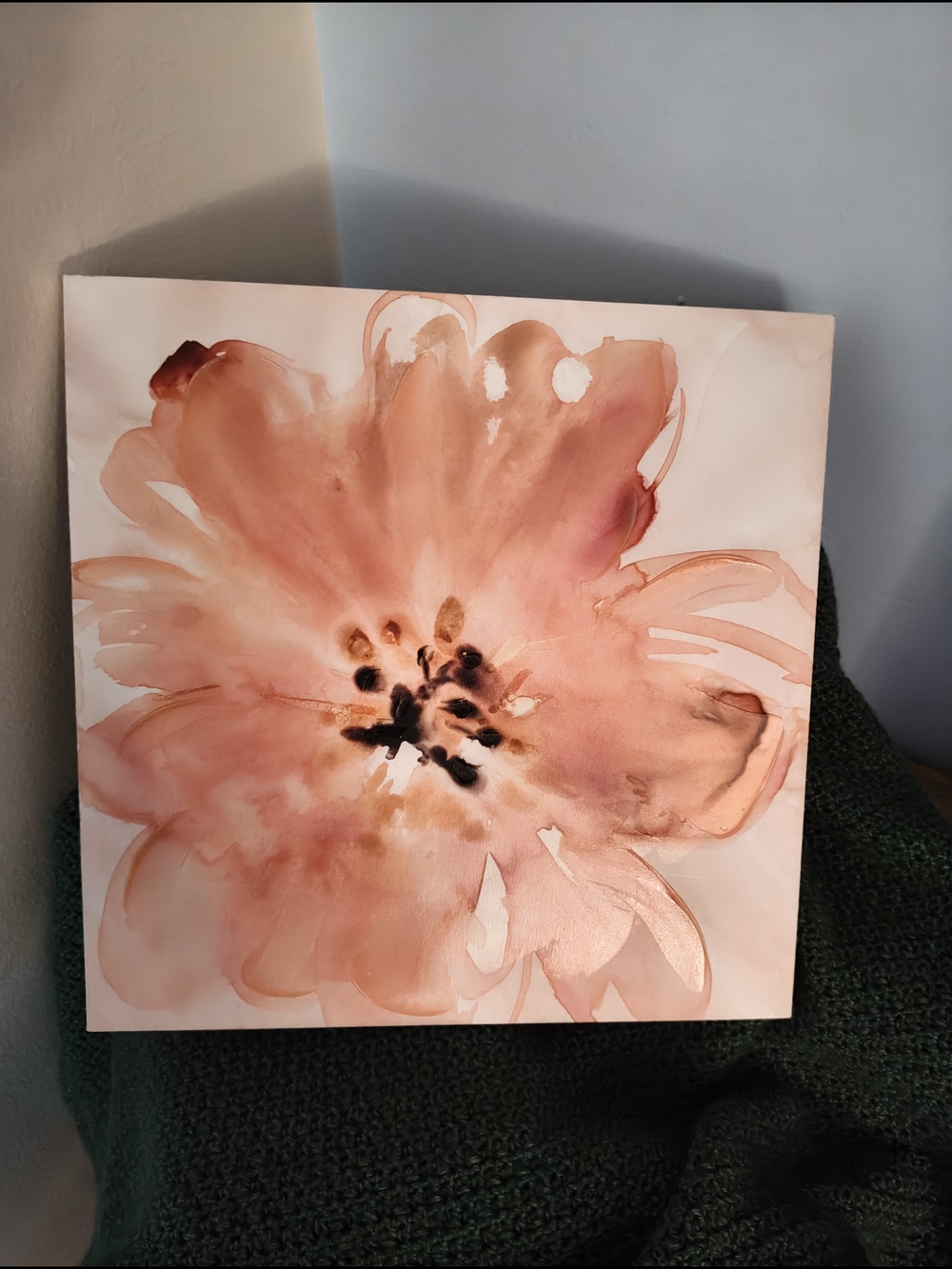 Peach Floral Canvas Wall Art - Large Watercolor Bloom